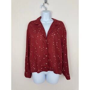 O’Neill Red Star Print Oversized Button Down Shirt Size Small